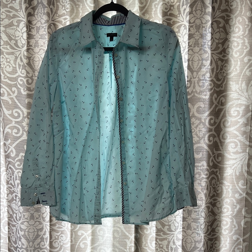 Talbots Blue Anchor Print Top